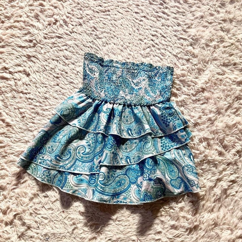 Babydoll Paisley Ruffle Smocked Strapless Top Womens XS Coquette‎ Twee Kawaii